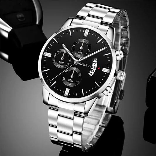 Luxury Silver Stainless Steel Quartz Watch