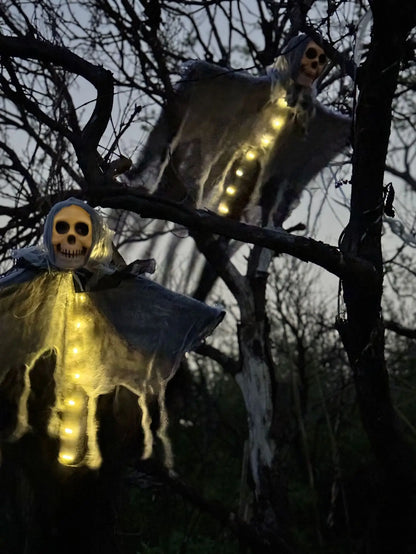 LED Hanging Ghost with Glowing Skull