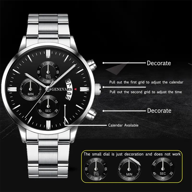 Luxury Silver Stainless Steel Quartz Watch